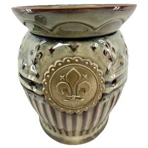 Scentsy Charlemagne Wax Warmer Fleur-de-Lis Blue-Green Brown Retired 2010 EUC